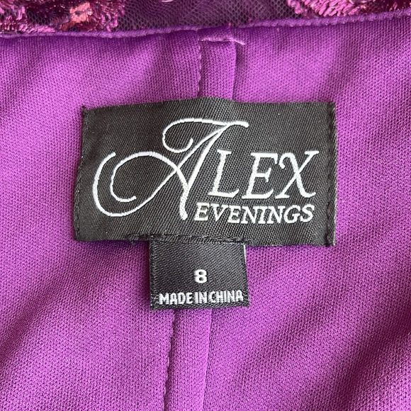 Alex Evenings Two Piece Embroidered Tulle Sleeveless Gown with Shawl Plum Sz 8 - Picture 10 of 12